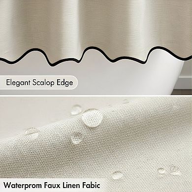 Scalloped Shower Curtain Linen Textured Extra Long Heavy Duty