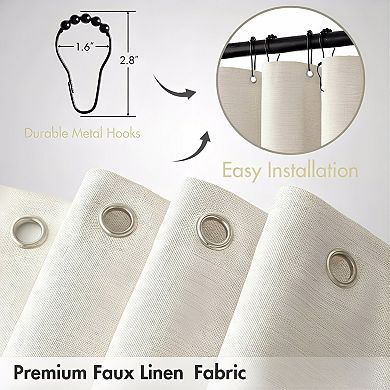 Scalloped Shower Curtain Linen Textured Extra Long Heavy Duty