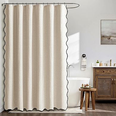 Scalloped Shower Curtain Linen Textured Extra Long Heavy Duty