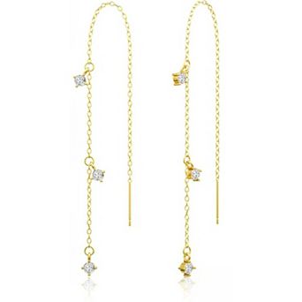 ZUQIETA Valentine's Day Dangle Earrings - 14K Gold Plated Chain with CZ & Pearl