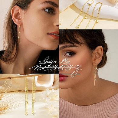 ZUQIETA Valentine's Day Dangle Earrings - 14K Gold Plated Chain with CZ & Pearl