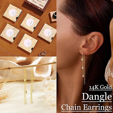ZUQIETA Valentine's Day Dangle Earrings - 14K Gold Plated Chain with CZ & Pearl
