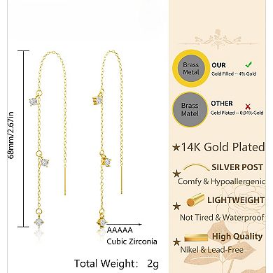 ZUQIETA Valentine's Day Dangle Earrings - 14K Gold Plated Chain with CZ & Pearl