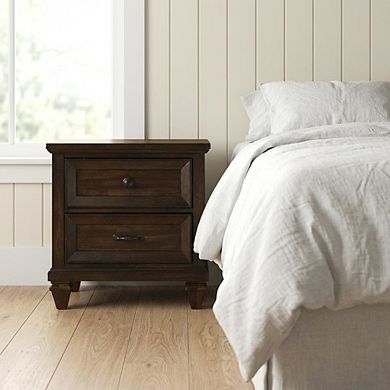 Solid Wood Nightstand with Two Drawers for Bedroom Storage