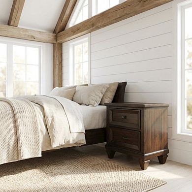 Solid Wood Nightstand with Two Drawers for Bedroom Storage