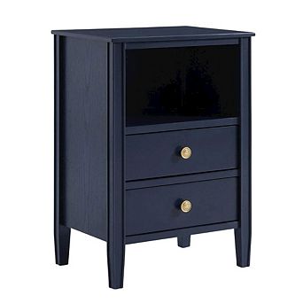 Midnight Blue Storage Nightstand with 2 Drawers and Traditional Style