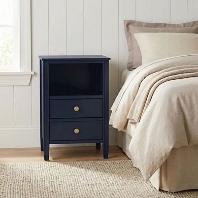 Midnight Blue Storage Nightstand with 2 Drawers and Traditional Style