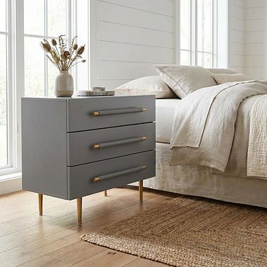 Bedroom Nightstand with Soft-Close Drawers and Gold Iron Legs