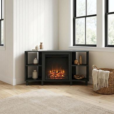 FurniFact Electric fireplace corner TV stand with storage and media center features