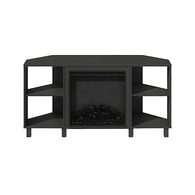 FurniFact Electric fireplace corner TV stand with storage and media center features
