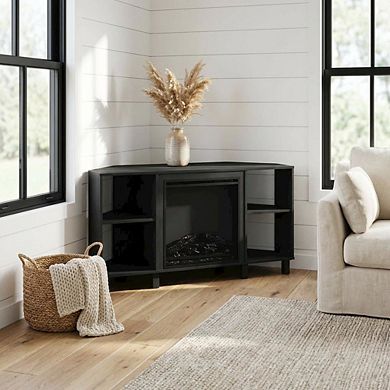 FurniFact Electric fireplace corner TV stand with storage and media center features