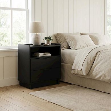 Nightstand with 2 drawers, Modern Rectangular Design, Laminate Finish