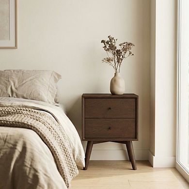 Brown Mid Century Modern Nightstand with Compact Storage and Sleek Design