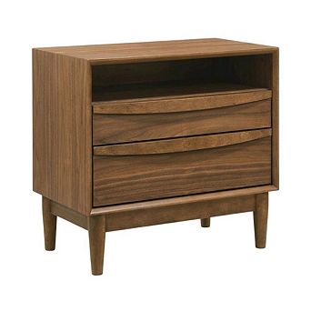 Walnut Finish Nightstand with 2 Drawers and Shelf for Bedroom Storage