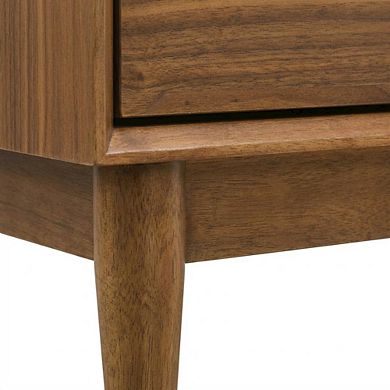Walnut Finish Nightstand with 2 Drawers and Shelf for Bedroom Storage