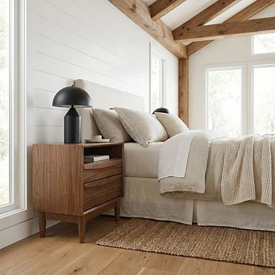 Walnut Finish Nightstand with 2 Drawers and Shelf for Bedroom Storage