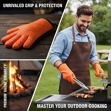 Silicone Smoker Oven Gloves Extreme Heat Resistant for BBQ Grill