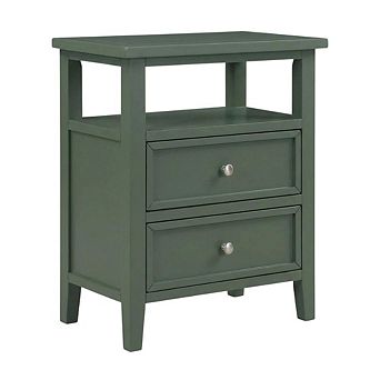 Vintage Green Nightstand with 2 Drawers and Classic Style