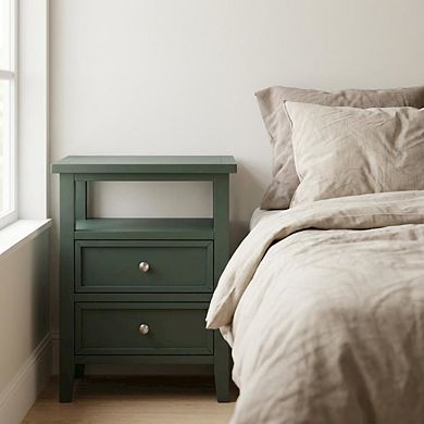 Vintage Green Nightstand with 2 Drawers and Classic Style