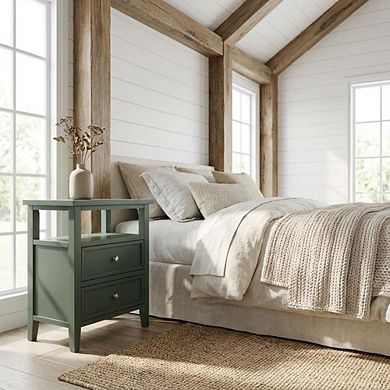 Vintage Green Nightstand with 2 Drawers and Classic Style