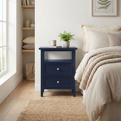 Midnight Blue Nightstand with 2 Drawers and Modern Design