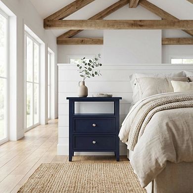 Midnight Blue Nightstand with 2 Drawers and Modern Design