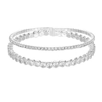 Cubic Zirconia Split Row Cuff Bracelet