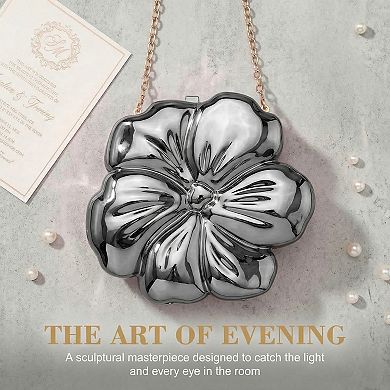 Clutch Purses for Women Flower Acrylic Evening Bags Metallic Handbag with Chain