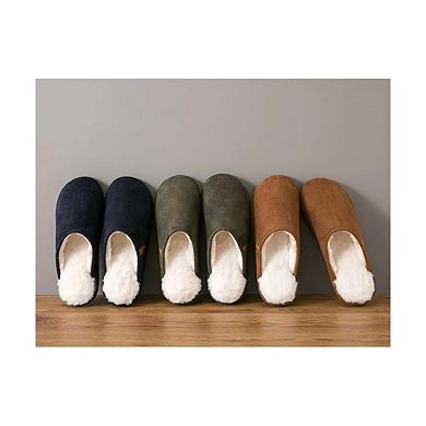 Roxoni Men's Memory Foam House Slippers with Fur Lining Non-Slip Indoor Comfort