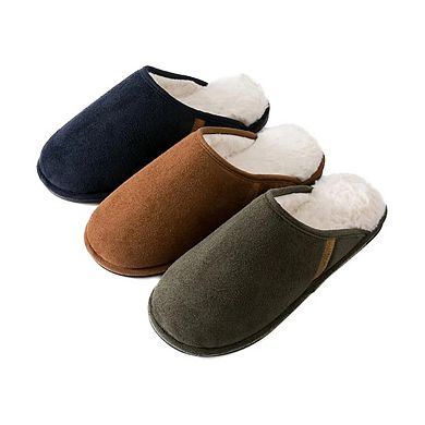 Roxoni Men's Memory Foam House Slippers with Fur Lining Non-Slip Indoor Comfort