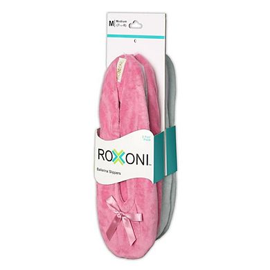 Roxoni Women’s Plush Terry & Velour Ballerina Slippers (2-Pack)