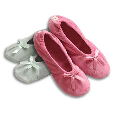 Roxoni Women’s Plush Terry & Velour Ballerina Slippers (2-Pack)