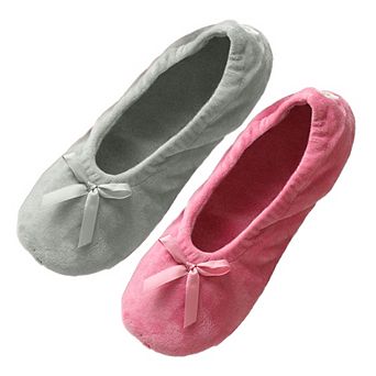Roxoni Women’s Plush Terry & Velour Ballerina Slippers (2-Pack)