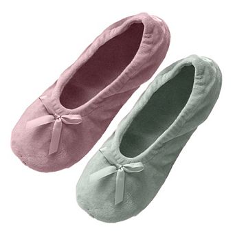 Roxoni Women’s Plush Terry & Velour Ballerina Slippers (2-Pack)