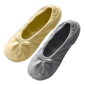 Roxoni Women’s Plush Terry & Velour Ballerina Slippers (2-Pack)