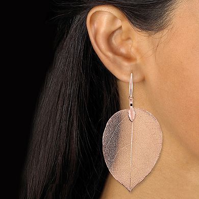 Rose Gold-Plated Leaf Drop Earrings, 80x36mm