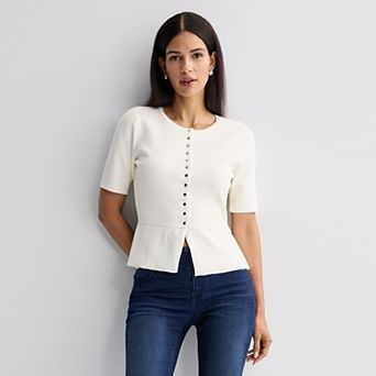 Women's Nine West Short Sleeve Peplum Cardigan