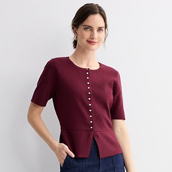 Women's Nine West Short Sleeve Peplum Cardigan