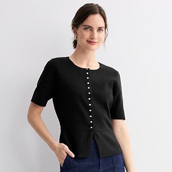 Women's Nine West Short Sleeve Peplum Cardigan