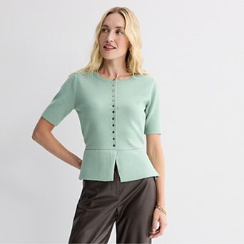 Women's Nine West Short Sleeve Peplum Cardigan