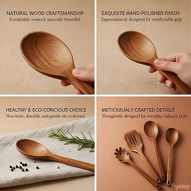 Wooden Kitchen Utensil Set for Nonstick Cookware Long Lasting
