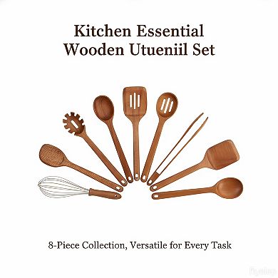Wooden Kitchen Utensil Set for Nonstick Cookware Long Lasting