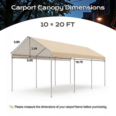 Aoodor Carport Replacement Canopy Cover with Extra-Long Ball Bungees