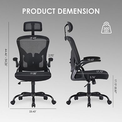 Petrimins 3-Layered Lumbar Mesh Office Chair: Adjustable Headrest & Flip-Up Arms
