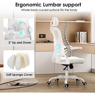 Petrimins 3-Layered Lumbar Mesh Office Chair: Adjustable Headrest & Flip-Up Arms