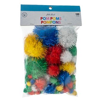 John Bead Assorted Colors and Sizes Craft Pom Poms, 100 ct