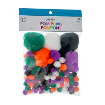 John Bead Assorted Colors and Sizes Craft Pom Poms, 100 ct