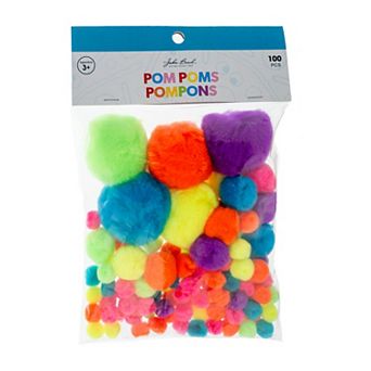 John Bead Assorted Colors and Sizes Craft Pom Poms, 100 ct