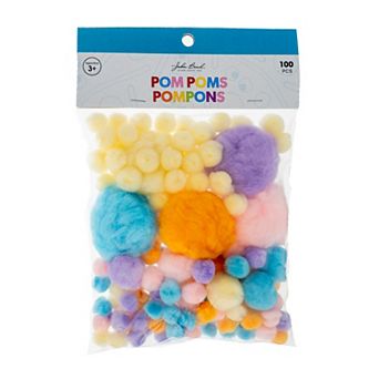 John Bead Assorted Colors and Sizes Craft Pom Poms, 100 ct