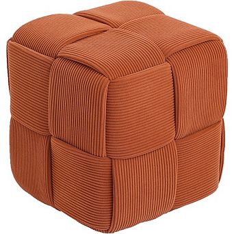 Soft Comfortable Square Ottoman Footrest with Orange Corduroy Woven Design